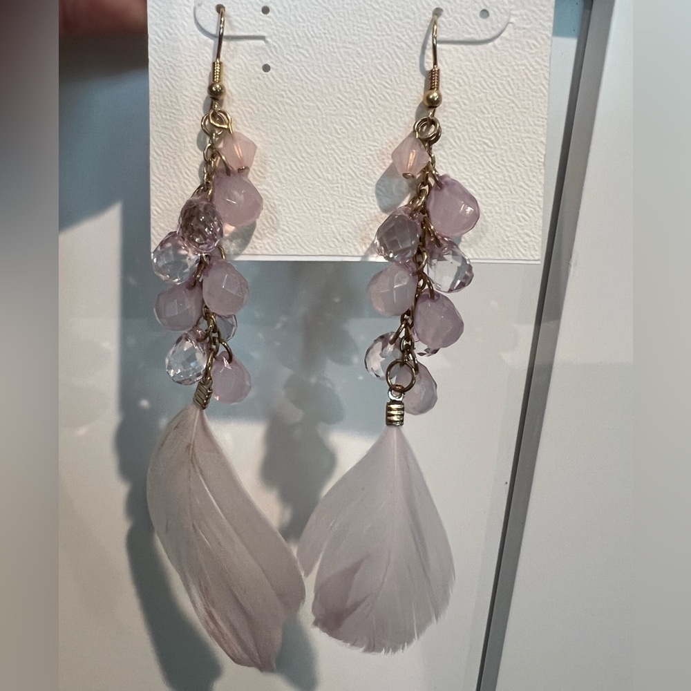 Pink crystal Feather Boho Drop Earrings